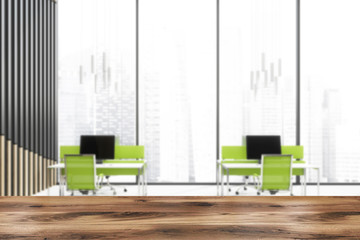 Blurred panoramic open space office interior