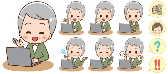 Illustration of a senior man using a personal computer