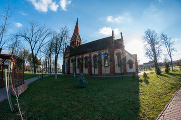 Fisheye view of a reformed church built in 1897