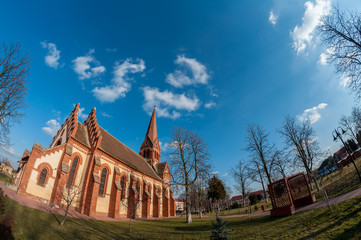 Fisheye view of a reformed church built in 1897