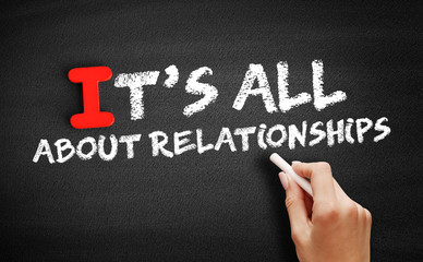 Its All About Relationships text on blackboard, concept background