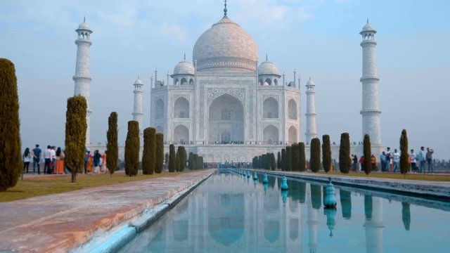 Taj Mahal - a mausoleum mosque, combines elements of Indian, Persian and Arab architectural styles, located in Agra, India, on the banks of the Yamuna River