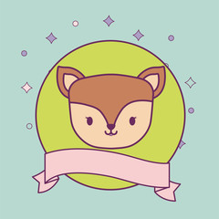 head of cute chipmunk in frame circular with ribbon