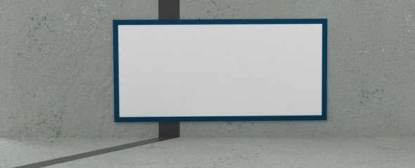 Render de pasillo y cartelera de anuncio con marco de luz neón. Fondo de estudio y valla publicitaria abstracto, materiales modernos texturas y combinaciones de colores.