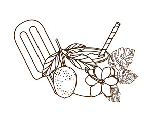 ice cream of tropical fruits on white background