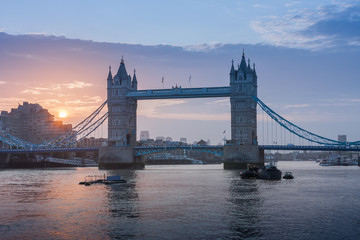 Fototapeta na wymiar Tower Bridge in the sunrise time, London, England