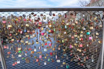Decorative locks in a bridge of Graz, Austria.