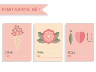 Postcards Set with Flat Floral Design.