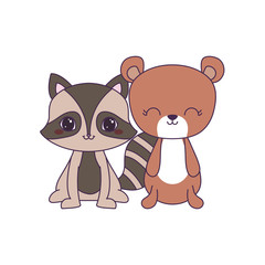 cute bear with raccoon animals isolated icon
