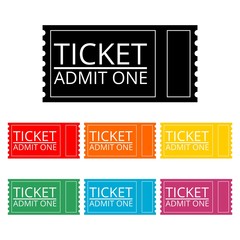 Set of colorful movie tickets icon, sign, logo