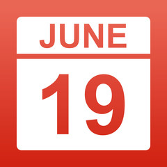 June 19. White calendar on a colored background. Day on the calendar. Illustration.