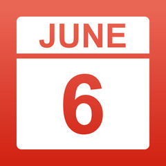 June 6. White calendar on a colored background. Day on the calendar. Illustration.