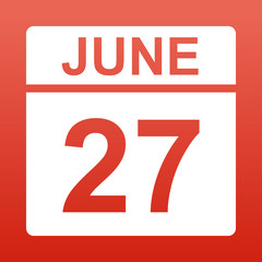 June 27. White calendar on a colored background. Day on the calendar.  Illustration.