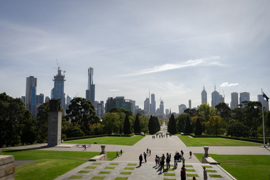 Melbourne City Skyline view with park Victoria Australia 
