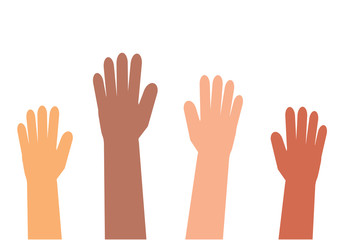 Hands of different people on a white background. Vector illustration.