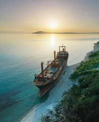 Shipwreck. Dry cargo ship left on coast.