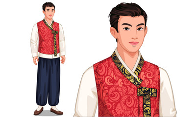 Vector illustration of south Korean man in traditional costume