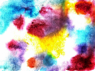 Abstract watercolor composition. The blank for the background. Grunge style. Hand-drawn picture. Composition for scrapbook. Colored spots of watercolor blue, yellow, pink, purple and burgundy color.