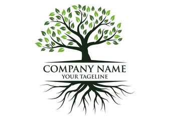 Obraz premium Tree and roots logo illustration. Tree of life logo design inspiration