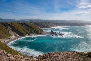 The coastline of the Bay of Biscay at Cape Vdeo in the Basque country of Spain is a beeautiful mixture of small bays, cliffs, and rocks