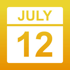 July 12. White calendar on a colored background. Day on the calendar. Illustration.