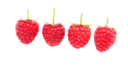 Ripe raspberries isolated on white background close up.