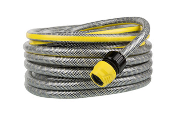Garden Hose Rolled Up Isolated on a White Background.