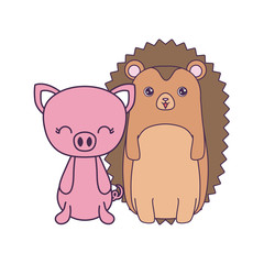 cute piggy with porcupine animals isolated icon