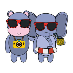 cute hippo and elephant with camera and pineapple cocktail