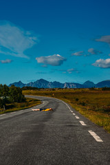 Girl laying on the road  in  Straumnes
