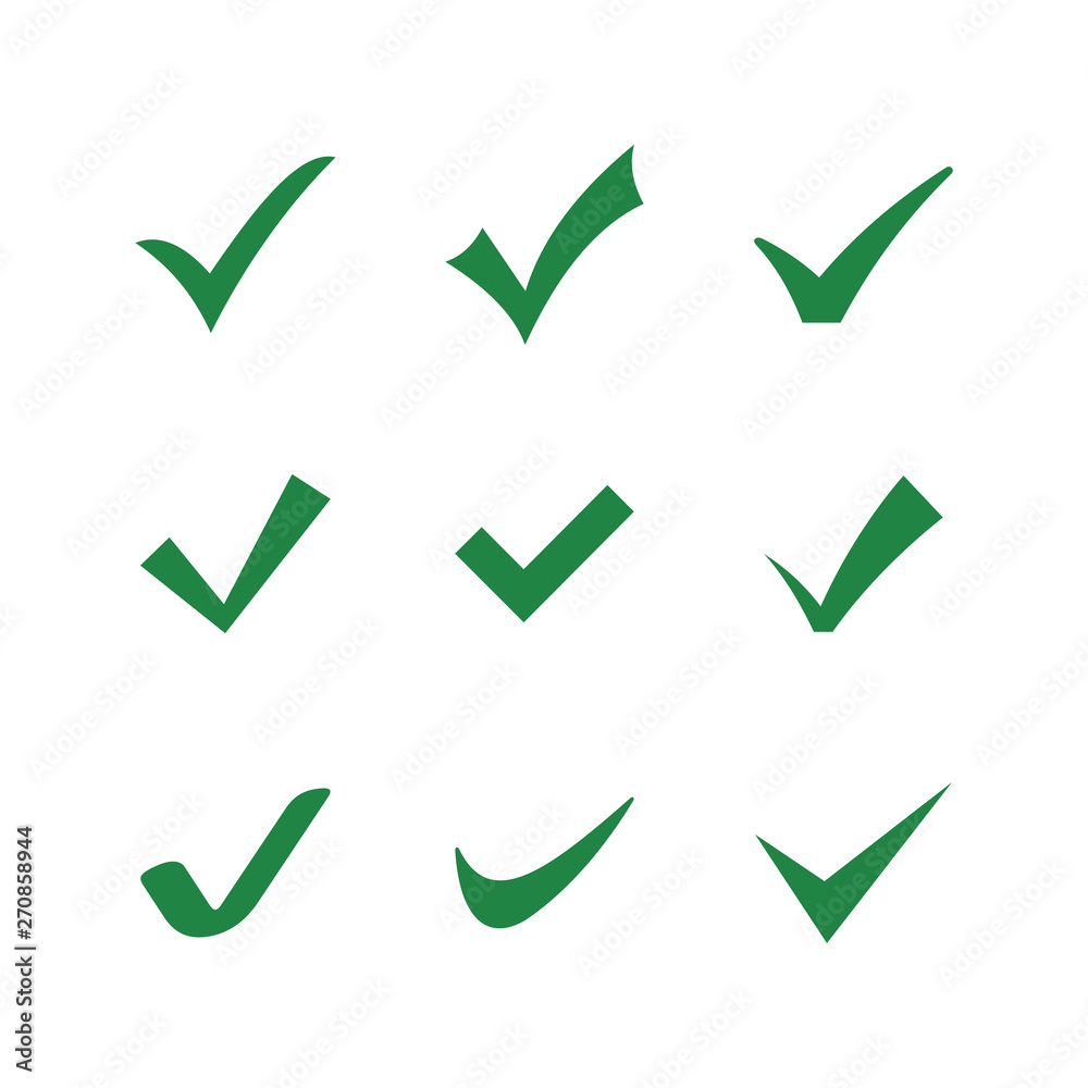 Aufkleber Green check mark set icon. Flat icon checklist mark symbol vector illustration.