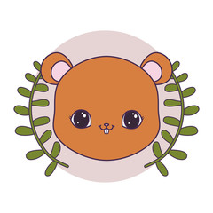 head of cute chipmunk in frame circular with crown of leafs