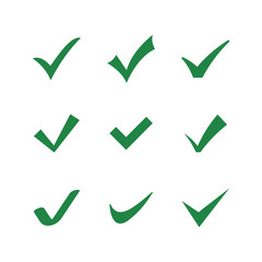 Green check mark set icon. Flat icon checklist mark symbol vector illustration.