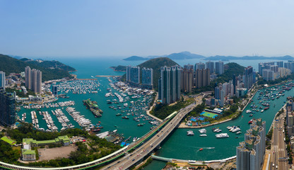 Fototapeta na wymiar Top view Hong Kong harbour port