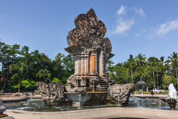 A fountain in a roundabout with Hindu statues, bali, indonesia