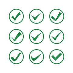 Green check mark set icon. Flat icon checklist mark symbol vector illustration.