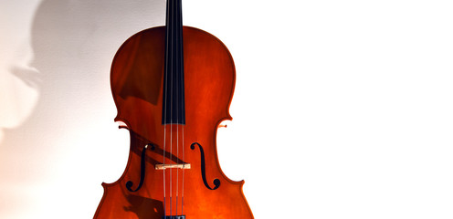 Cello closeup in dramatic light with shadow