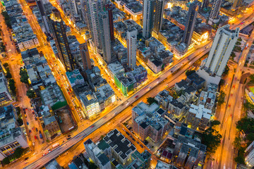 Aerial view of Hong Kong at night