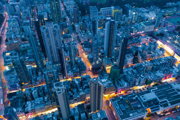 Fototapeta premium Aerial view of Hong Kong at night