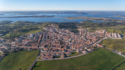 Fototapeta na wymiar Aerial. View from above village and castle Mourao, district Evora. Portugal.