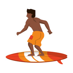 Young man on surf table cartoon isolated