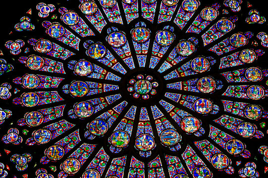 PARIS – FRANCE: The North Rose window at Notre Dame cathedral dates from 1250 and is also 12.9 meters in diameter. Its main theme is the Old Testament.