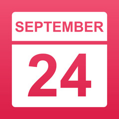 September 24. White calendar on a  colored background. Day on the calendar. Twenty-fourth of september.  Illustration.