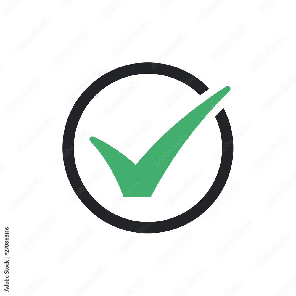 Aufkleber green check mark icon in a black circle. flat icon checklist mark symbol vector illustration.