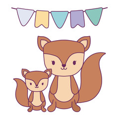 cute chipmunks animals with garlands hanging icon