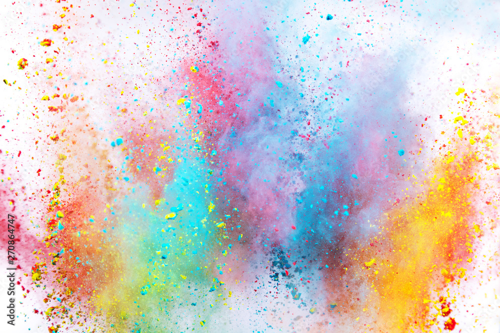 Wall mural colored powder explosion on white background. freeze motion.