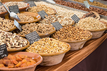 Assortment of nuts in a street market in Spain