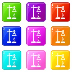 Chemical process icons set 9 color collection isolated on white for any design