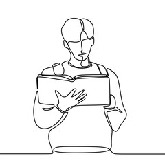 Continuous line drawing of man read book