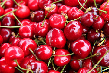 red cherries background. red cherries on market